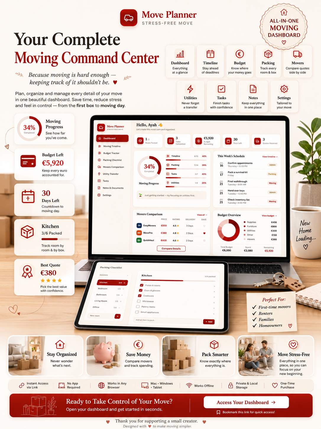 Stress-Free Move Planner – All-in-One Moving Dashboard
