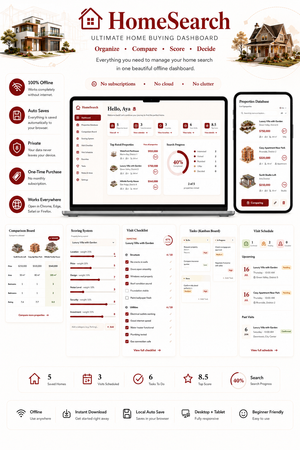 HomeSearch Dashboard – Home Buying Tracker Tool | PC & Tablet